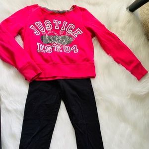 Justice Bright pink top and black leggings
